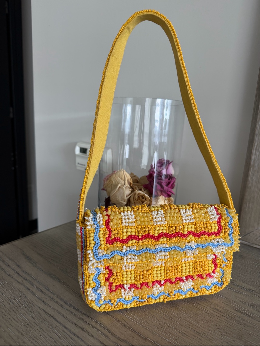 Yellow Beaded Shoulder Bag - Stylish Handheld Tote